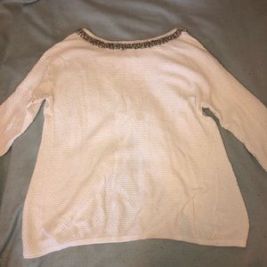 Cream Hinge sweater with detailing on neckline